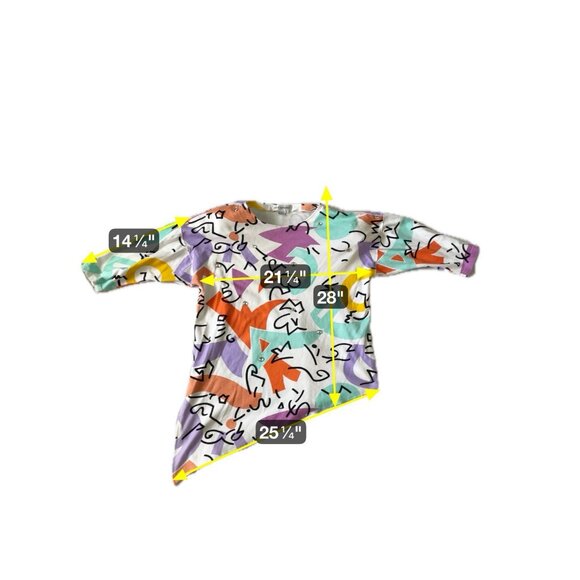 Abstract Graphic Print Asymmetrical Hem Top With Rhinestones White/Multicolor Ou - Picture 7 of 7